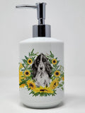 Caroline's Treasures CK2944SOAP Black Parti Cocker Spaniel in Sunflowers Ceramic Soap Dispenser Hand Soap Dispenser Pump Bottles