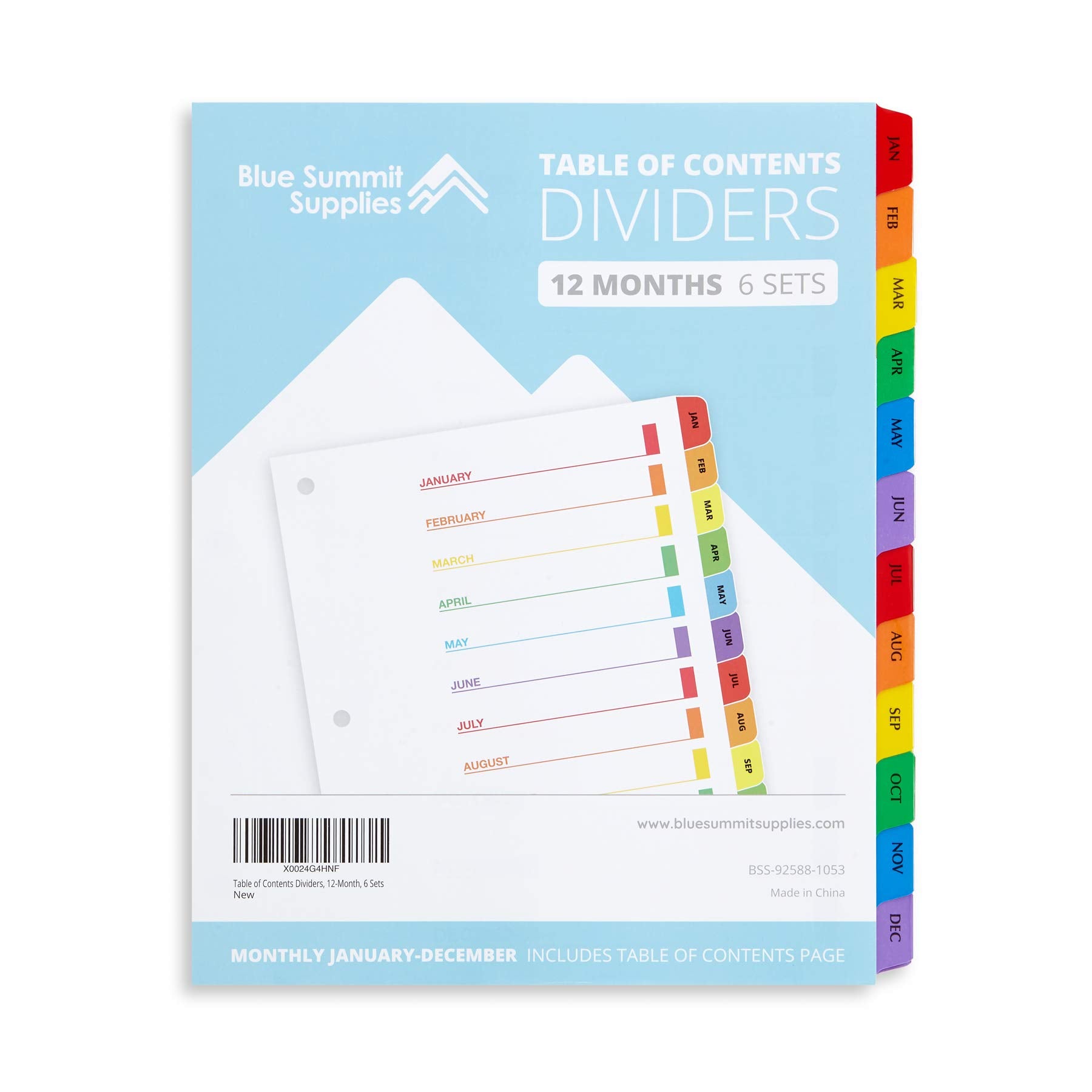 Blue Summit Supplies 12 Month Dividers For Binders, Jan To Dec Monthly Tabs, Includes Customizable Table Of Contents Index, 6 Se