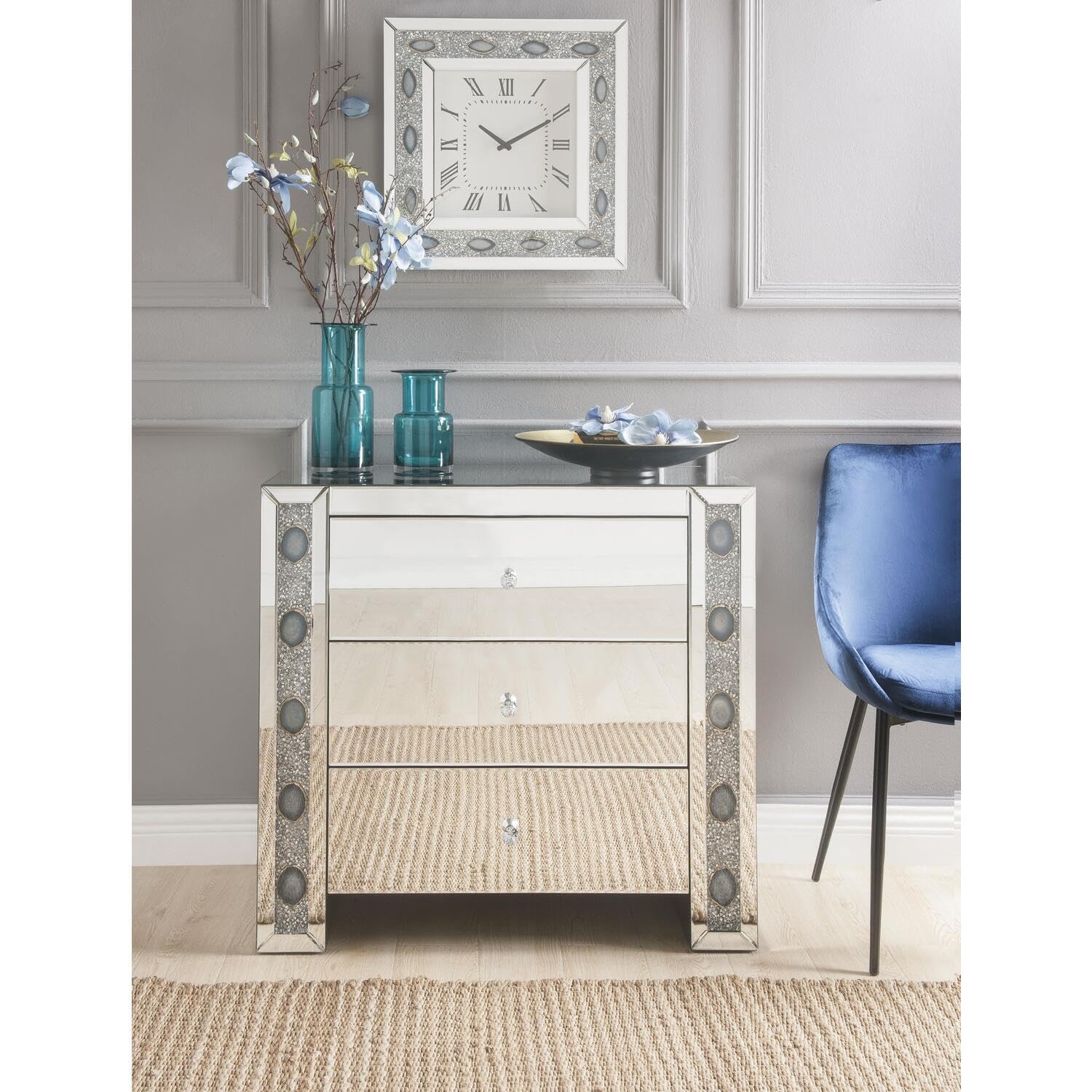 Acme Sonia 3 Drawer Glass Top Mirrored Console Table