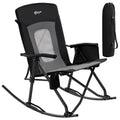 Portal Oversized Folding Rocking Camping Chair Portable Outdoor Rocker With High Back Hard Armrests Carry Bag, Supports 400 Lbs, Mesh Back, Black & Grey