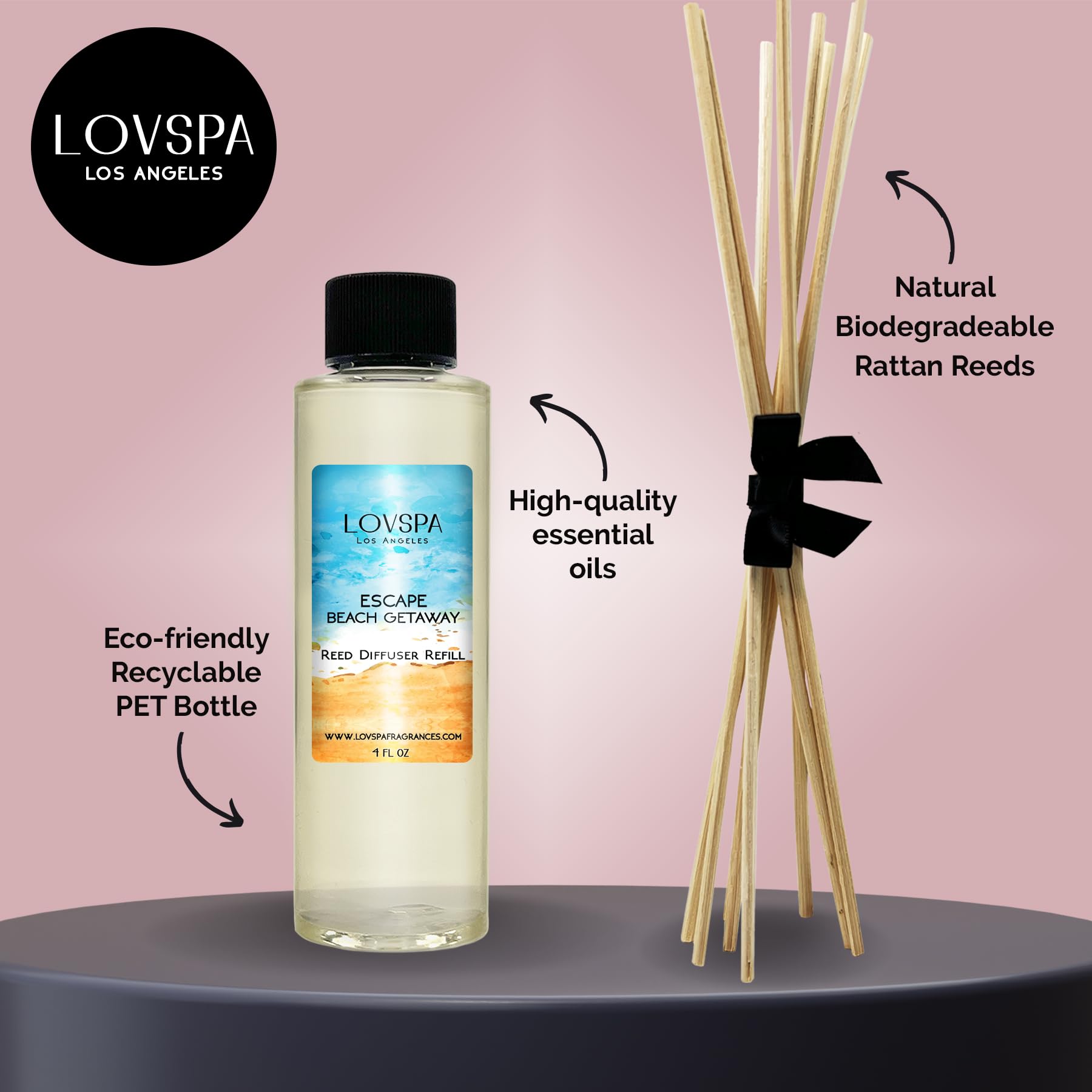LOVSPA Reed Diffuser Oil Refill - Citrus Marine Fragrance, Ocean Scented, 4 oz with Replacement Reed Sticks, Made in the USA
