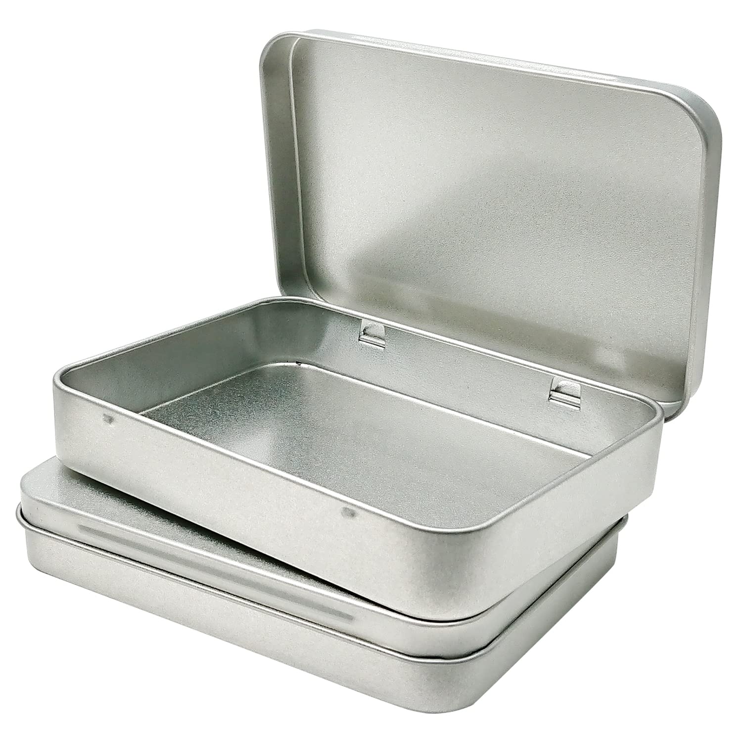 6 Pcs Metal Hinged Tin Box Container Mini Portable Small Storage Container Kit with Lid for Home Storage 4.5x3.3x0.9 Inch, Silve