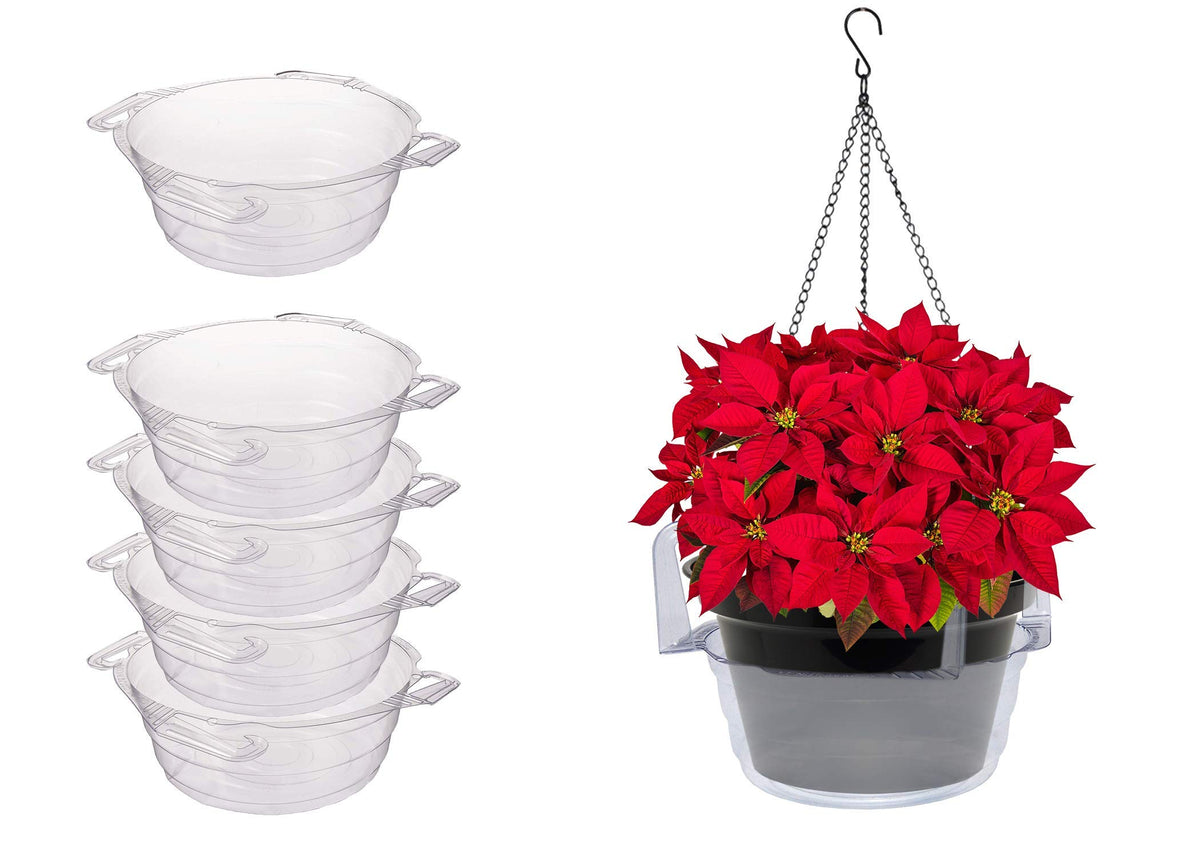 Curtis Wagner Plastics Plant Hanging Basket Drip Pans (5-Pack) - Clear, Round (Diameter  9 Base, 12 Top, 375 Depth) Thin Plastic