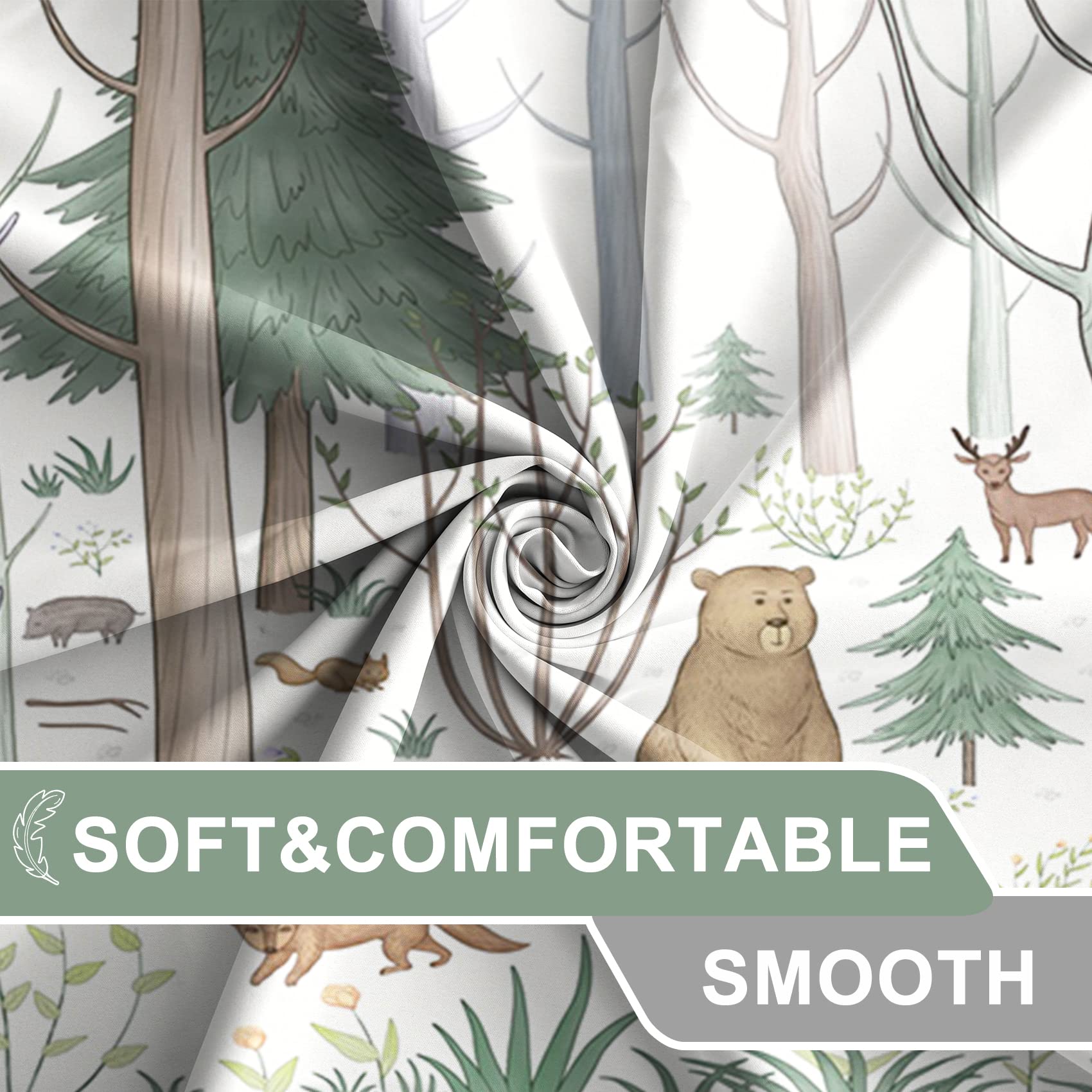 Awert Cute Shower Curtain With Hooks Green Forest Shower Curtain With Wild Animals Bear Moose Deer Fox Deor Bathroom 72X72 Inch