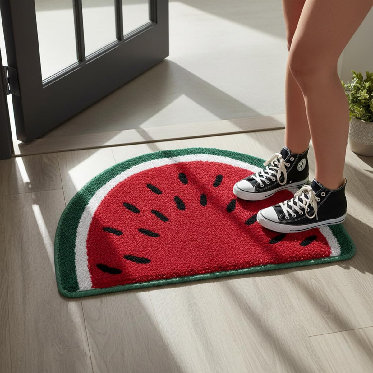 Watermelon Slice Shaped Door Mat 16 x 24 Inches, Soft Absorbent Entrance Rug, Anti Slip Floor Mat for Entryway, Bathroom, Kitche