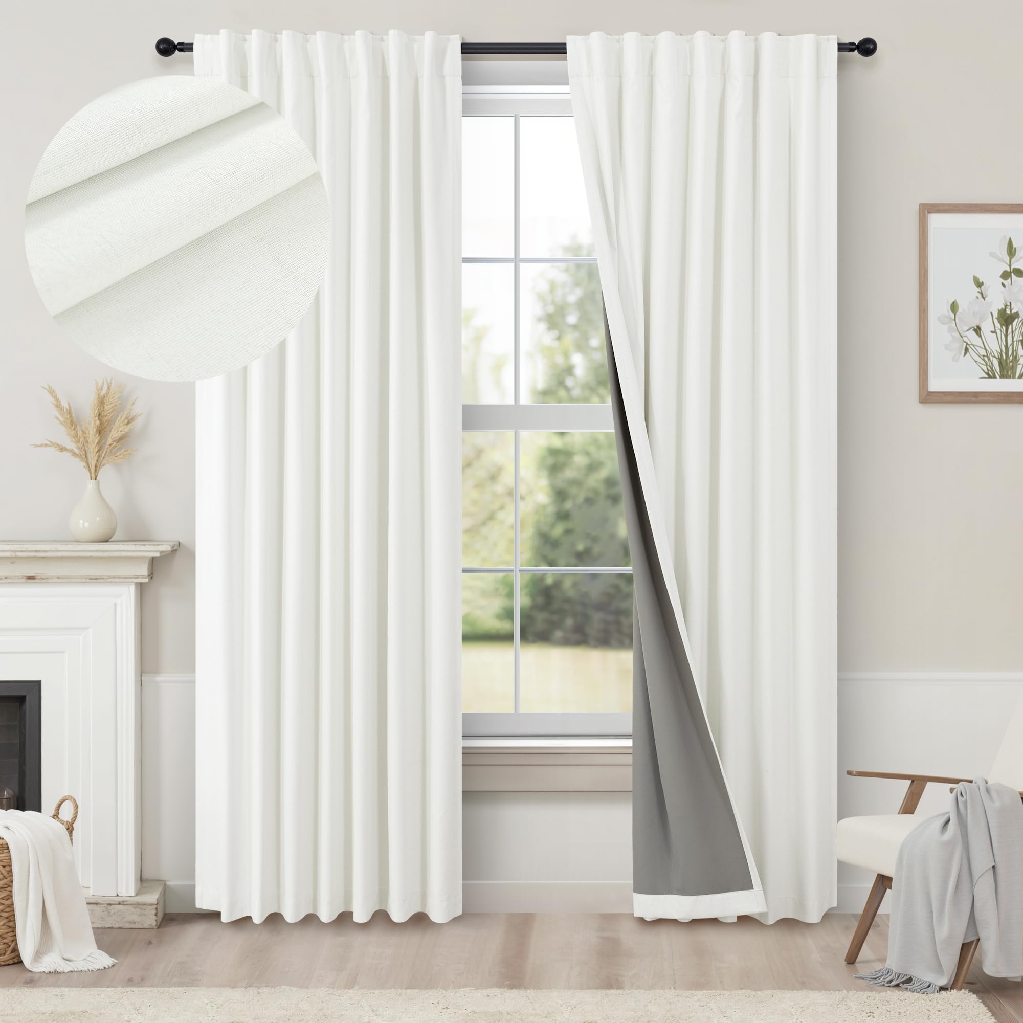 Black Out Curtains 72 Inch Long 2 Panel Burg Lightweight Faux Linen Cute Blackout Bay Window Curtain Modern Neutral Drapes for B