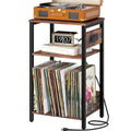 Yoobure Side Table with Charging Station, 3-Tier Record Player Stand, Small End Table Nightstand for Vinyl Storage, Tall Beside 