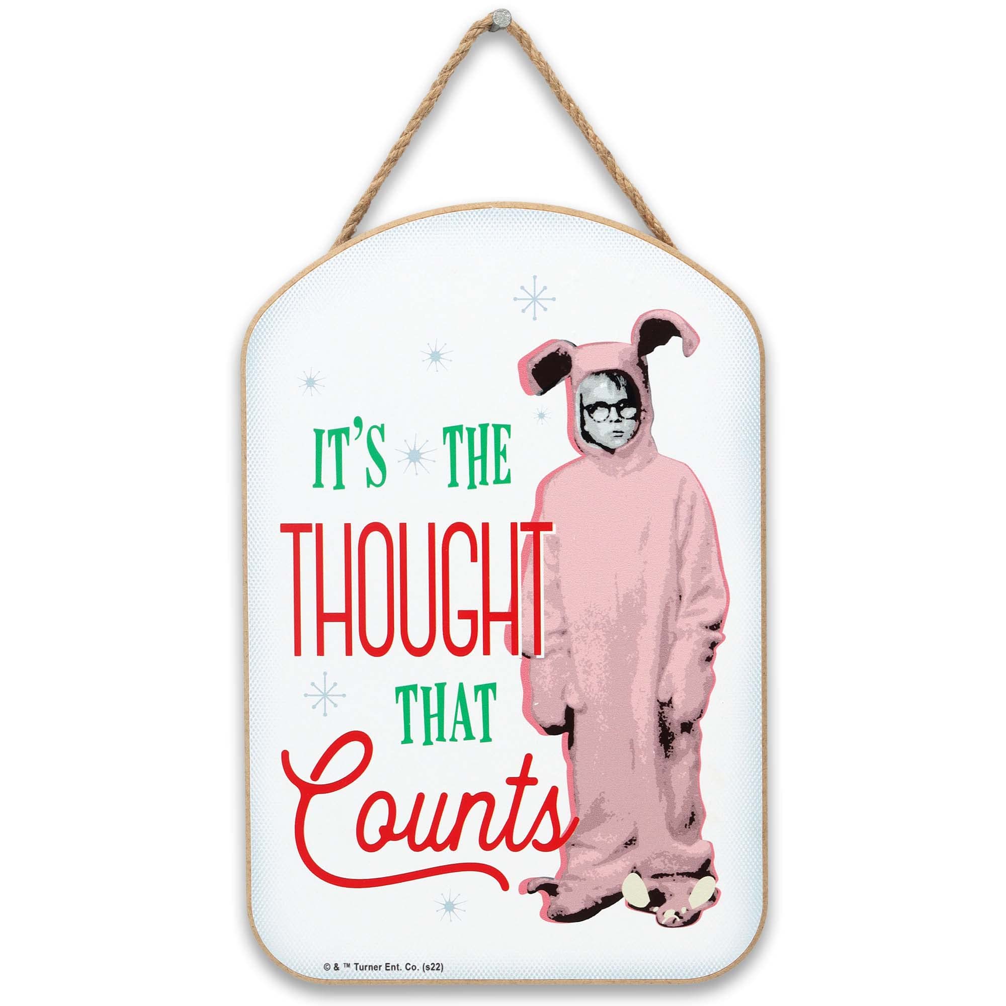 A Christmas Story Its The Thought That Counts Hanging Wood Wall Decor - Funny Ralphie Bunny Suit Sign for Home Decorating