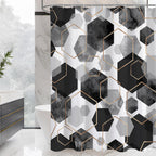 Litabel Modern Extra Long Shower Curtain For Bathroom, Black Geometric Art Decor Waterproof Bath Curtain, Abstract Fabric Shower