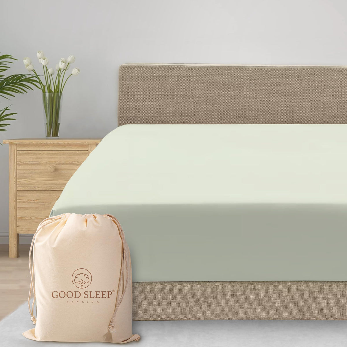 Good Sleep Bedding Queen Fitted Sheet Only - 100% Egyptian Cotton, 1000 Tc Fitted Sheet Queen With 16' Deep Pockets, Soft & Bre