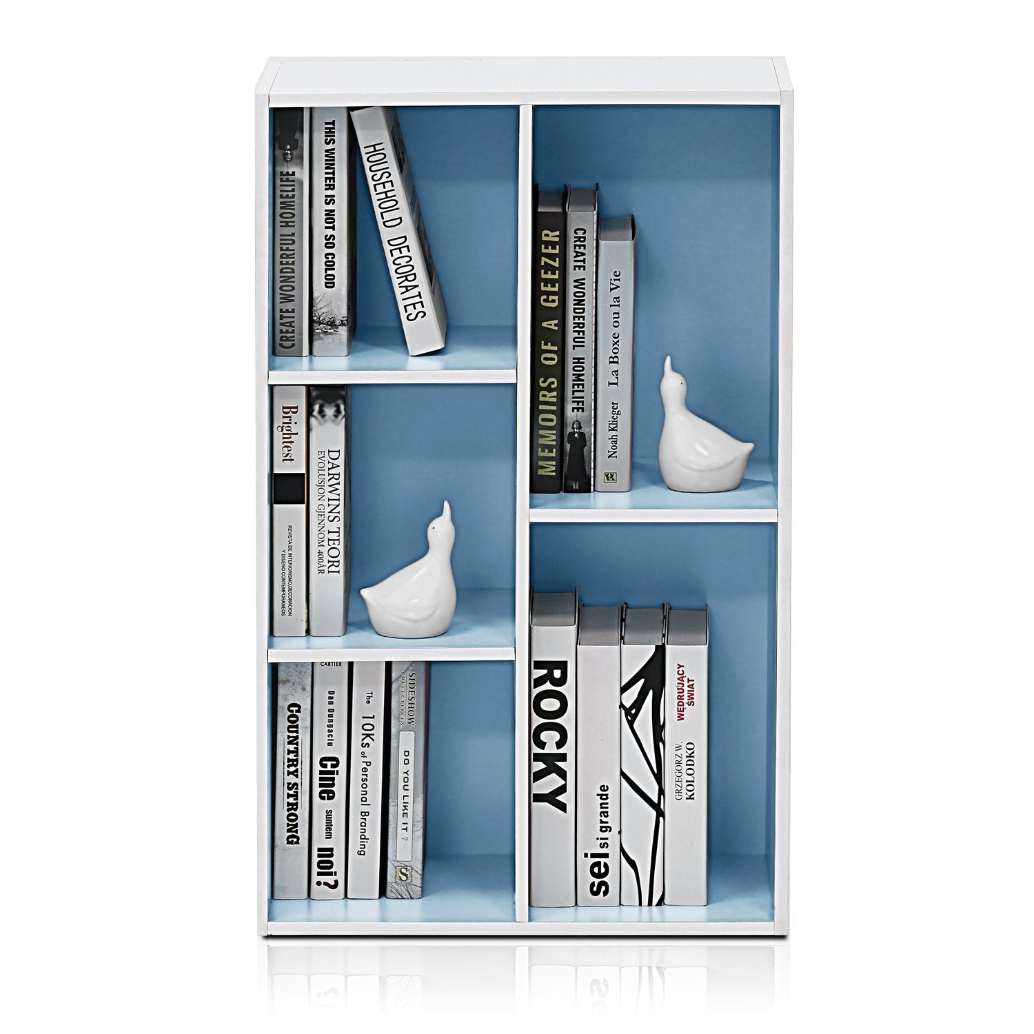 Furinno 5-Cube Reversible Open Shelf, White/Light Blue 11069WH/LBL