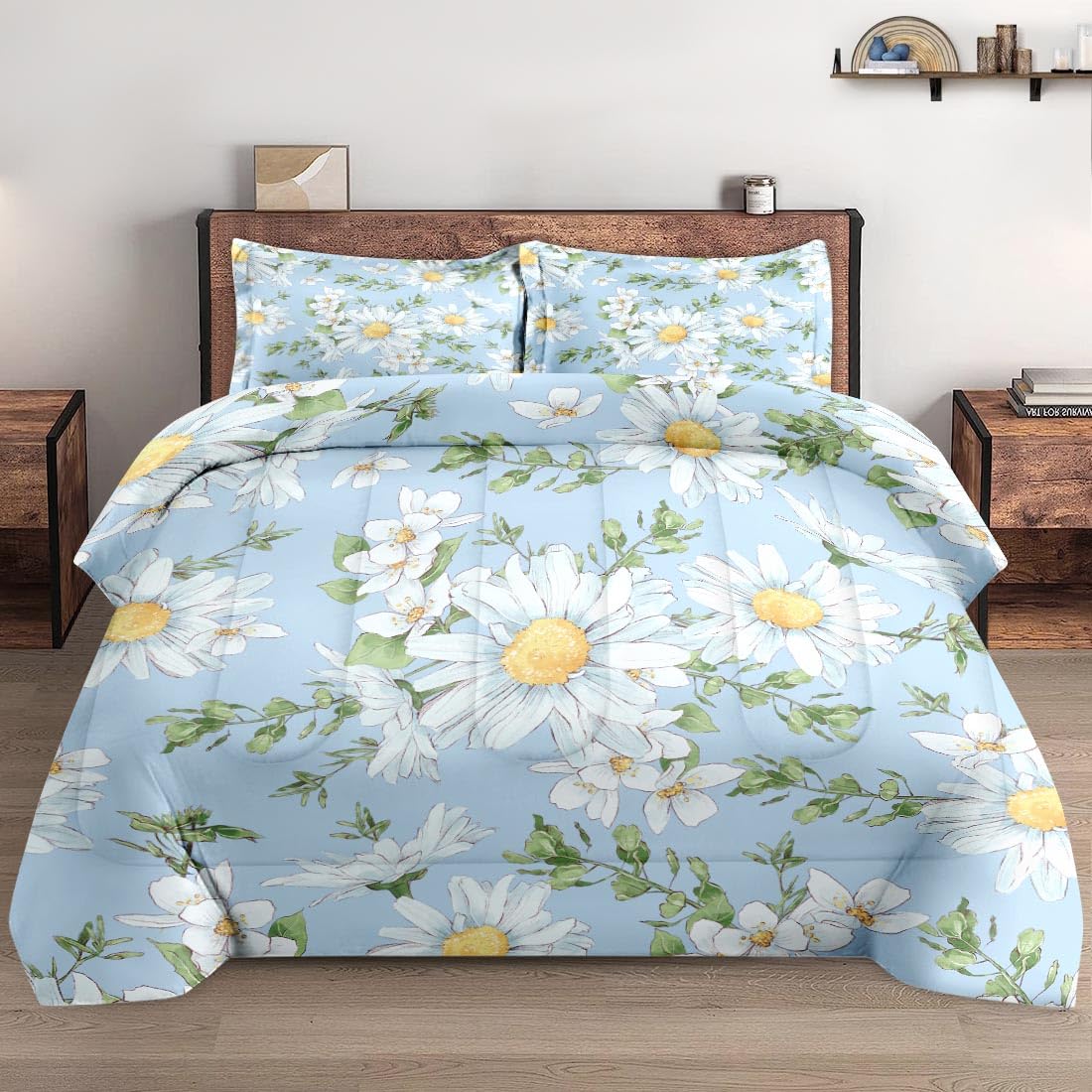 Wecozy King Size Comforter Set With 2 Pillowcases, Wildflower Daisy Flower Floral Soft 3 Pcs Bedding For Kids And Adults Bedroom