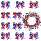 10PCS Patriotic Wreath Bows 4th of July Decor Bow Wave Strips Stars Burlap Bows for Wreaths, 4th of July Ribbon Bows for Indepen