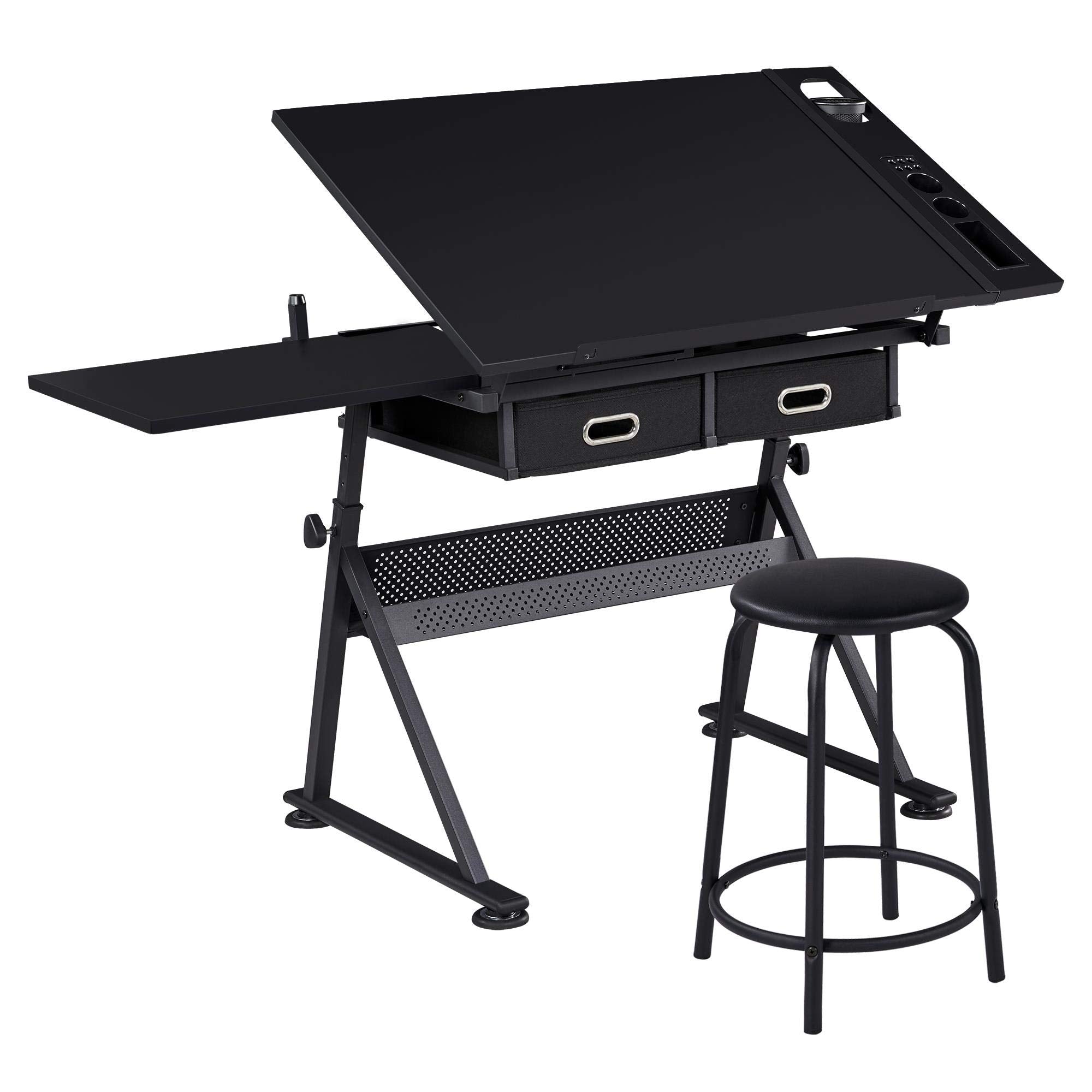 Yaheetech Drafting Table for Artists, Height Adjustable Drawing Desk Art/Craft Desk Diamond Paintings Work Station w/ 2 Storage 