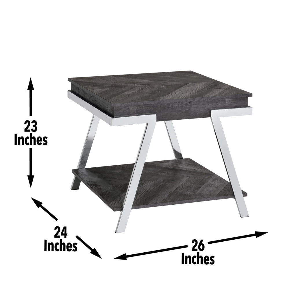 Steve Silver Roma End Table, Dark Grey/Chrome, for Living Room, Home Office, Contemporary Style, Bottom Storage, Living Space, 26 x 23.5 x 23.75, Grey/Silver