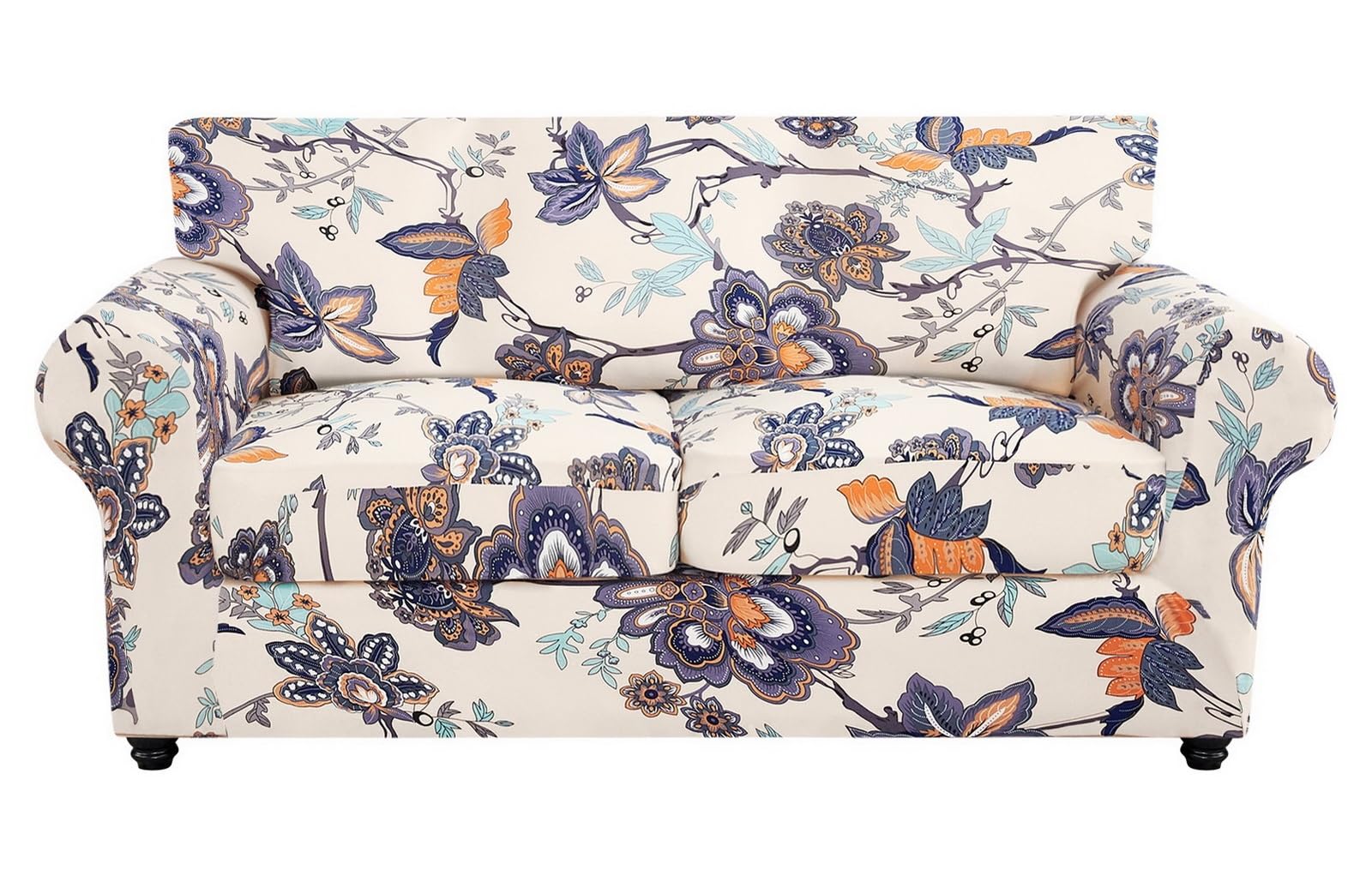 Searchi Stretch Sofa Cover Printed Couch Cover, Floral Pattern 3 Pieces Loveseat Slipcover With 2 Separate Cushion Cover, Washable Furniture Protector For Living Room(Loveseat, Flower Pattern)
