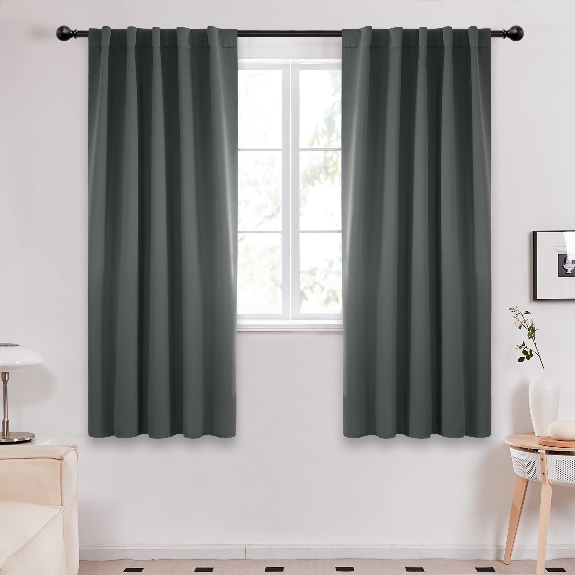 Deconovo Dark Grey Blackout Curtain Panels For Bedroom, Back Tab And Rod Pocket Curtains For Kids Bedroom, 42X72 Inch, Set Of 2 Panels