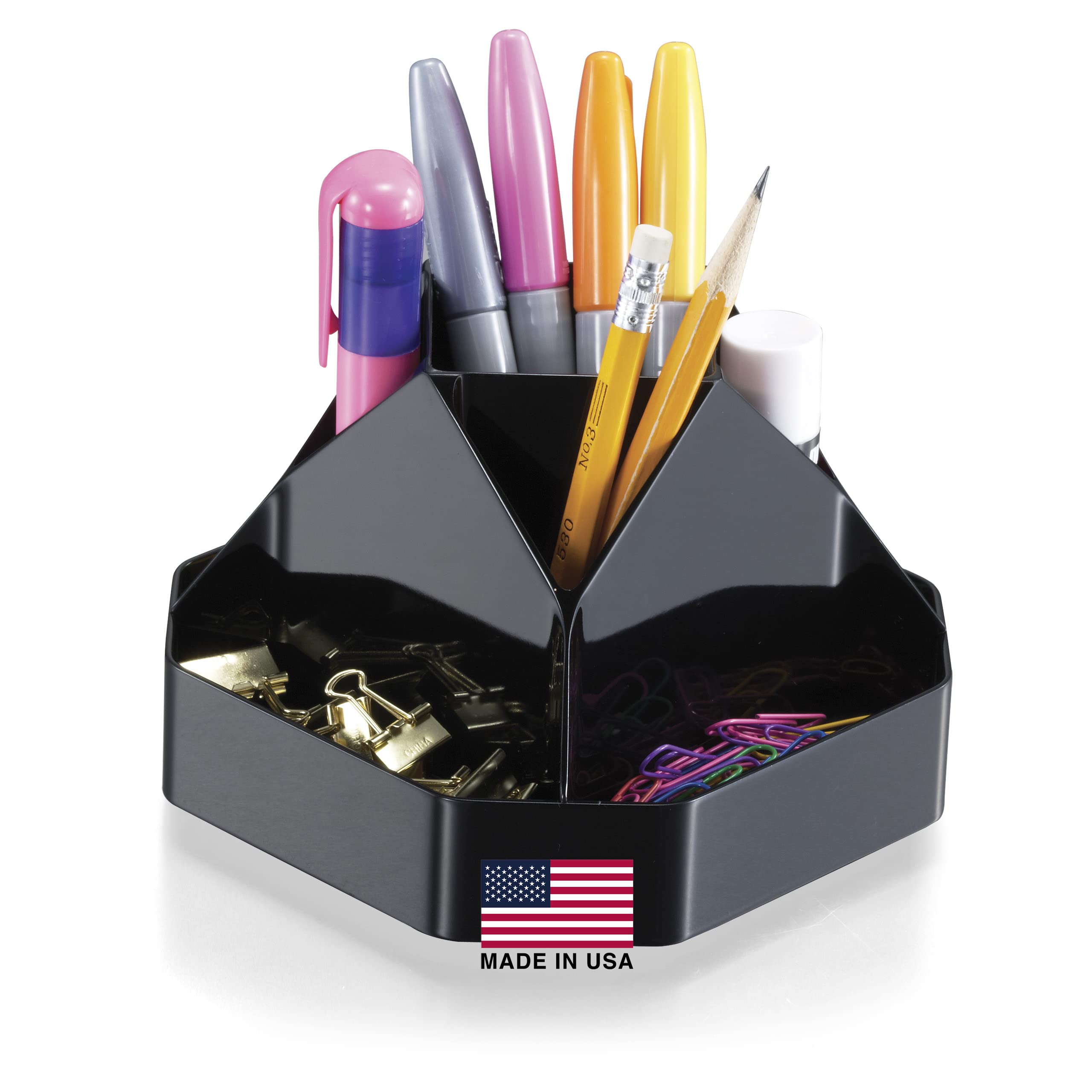 Officemate Recycled Compact Rotary Organizer, 9 Compartments, 5.5 W X 5.5 D X 3.875 H, Black (23152)