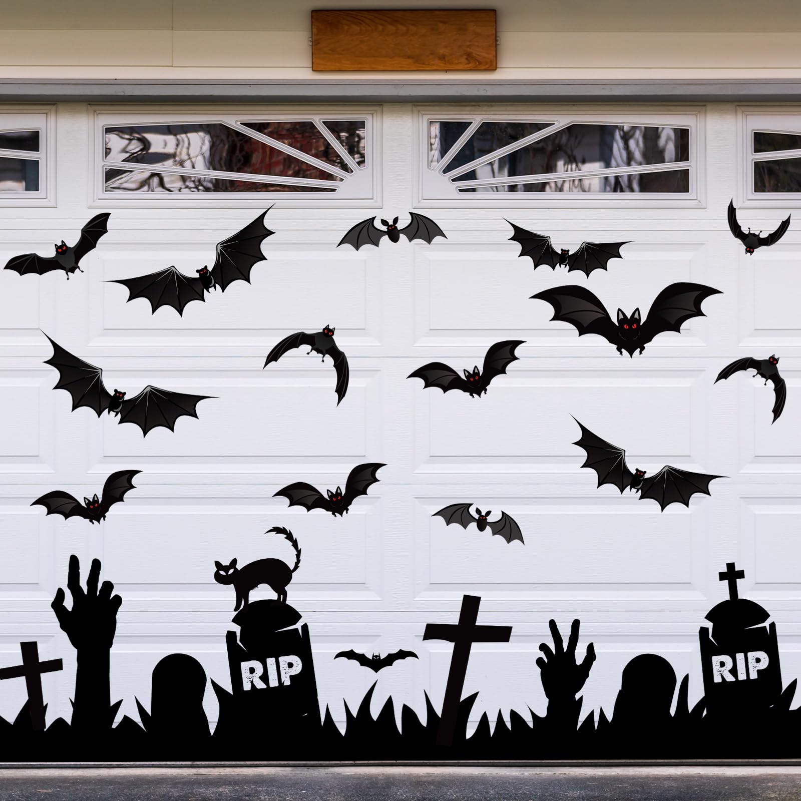 Jarthenaamcs 23Pcs Halloween Garage Decoration Magnet Stickers Tombstone Cross Bat Refrigerator Decals Black Magnet Stickers For