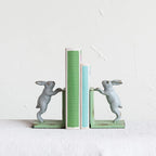 Creative Co-Op Decorative 2-Tone Cast Metal Rabbit Bookends, Green And Grey, Set Of 2