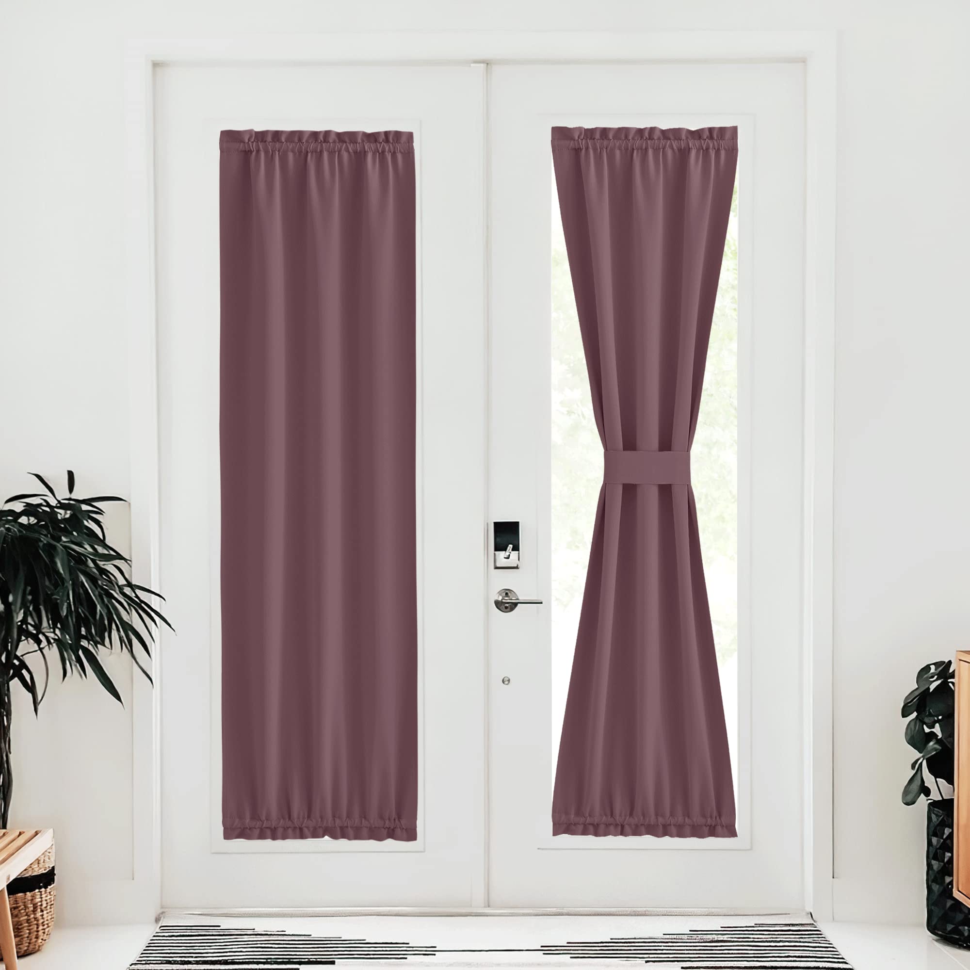 Nicetown Door Curtains For Doorway, Farmhouse Privacy French Door Curtains For Patio Glass Door, Thermal Insulated Rod Pocket Sidelight Tie Up Curtain, 25' W X 80' L, 1 Panel, Dry Rose