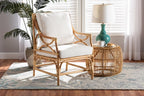 Baxton Studio Brandon Modern Bohemian White Fabric Upholstered and Natural Brown Rattan Armchair