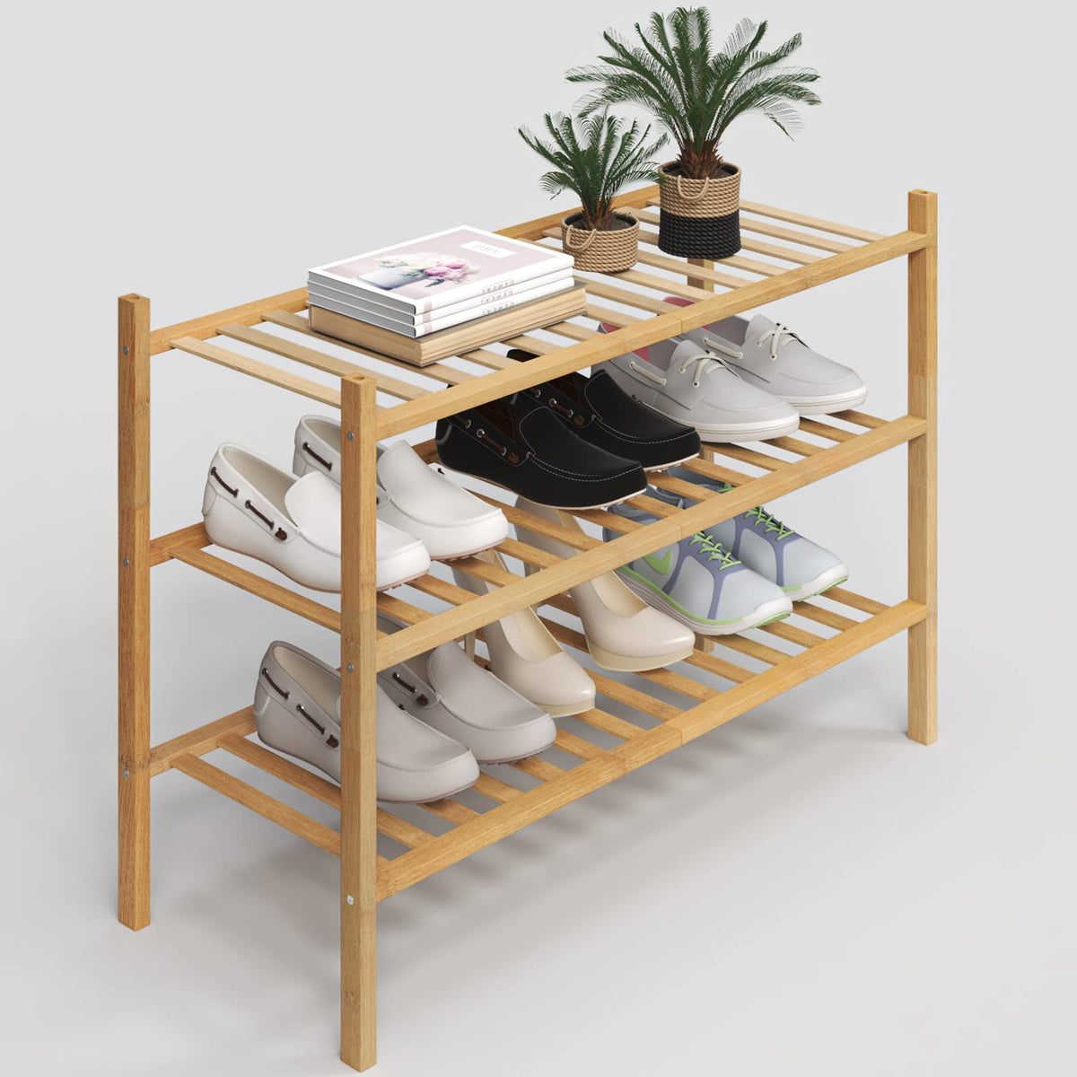 Z&L House 3-Tier Shoe Rack For Closet, Stackable Shoes Rack Organizer Free Standing Shoe Shelf For Entryway And Closet Hallway, Multifunctional Bamboo Rack In Different Combinations (3-Tier)