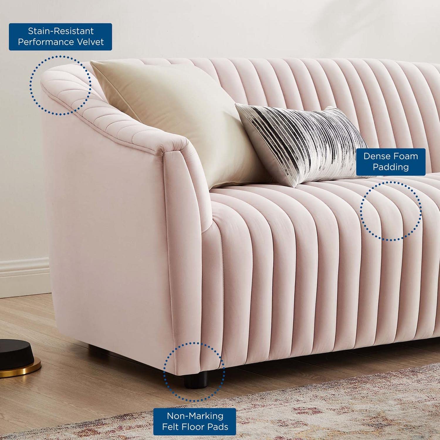 Modway Announce Modern Performance Velvet Channel Tufted Loveseat In Pink