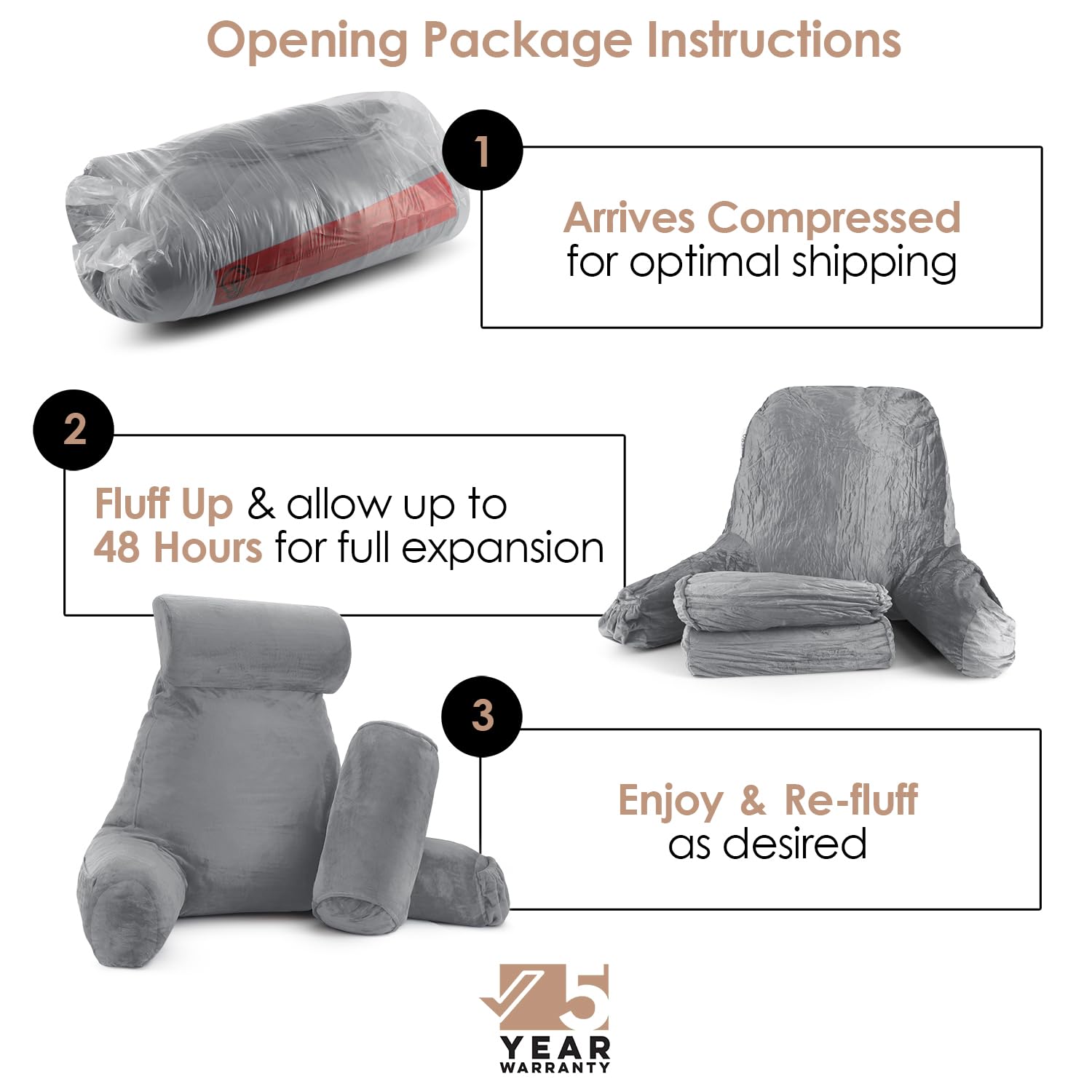 Nestl Reading Pillow Large Bed Pillow, Back Pillow For Sitting In Bed Shredded Memory Foam Chair Pillow, Reading & Bed Rest Pillows Dark Grey Back Pillow For Bed, Bed Chair Arm Pillow With Pockets