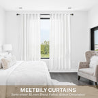 Meetbily White Linen Curtains 63 Inch Length For Living Room 2 Panels Back Tab Pocket Modern Farmhouse Semi Sheer Light Filterin