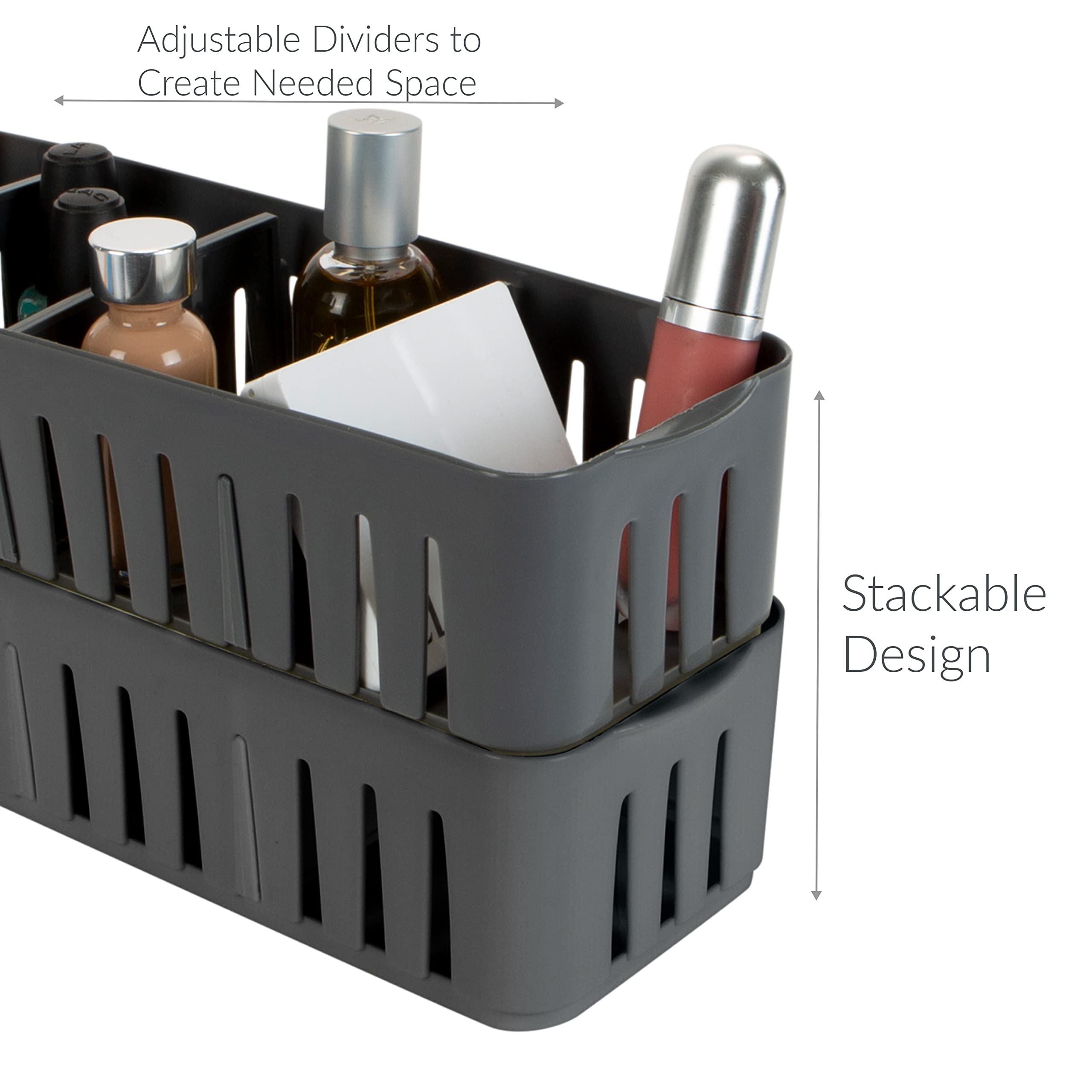 Simplify 4 Compartment Stackable Bin With Adjustable Dividers | Drawer Organizer | Storage Basket | Good For Office | Desk Suppl