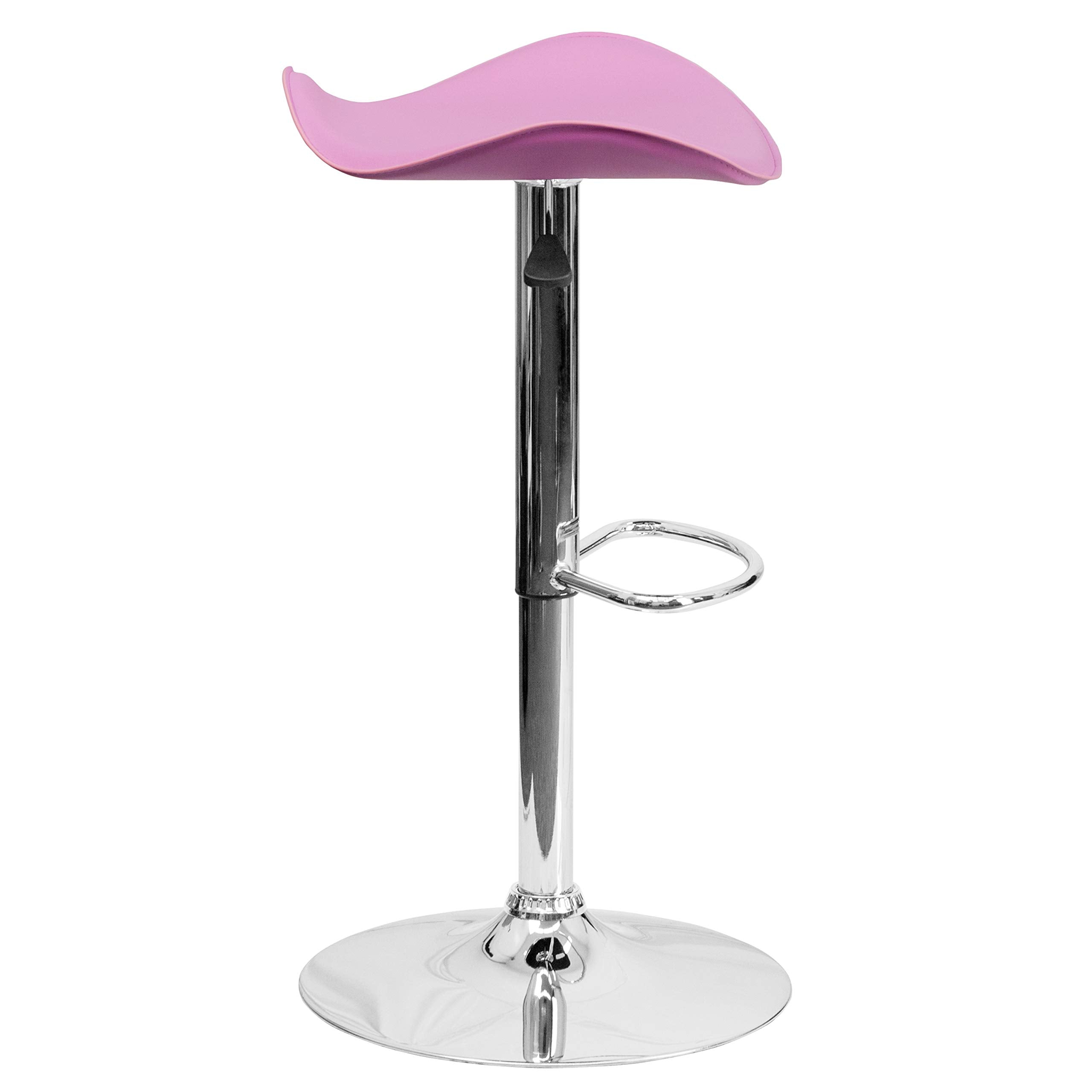 Flash Furniture Contemporary Pink Vinyl Adjustable Height Barstool With Wavy Seat And Chrome Base - Thumbnail 2