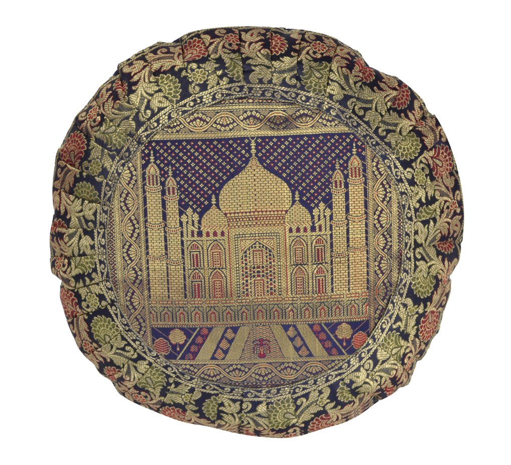 Lalhaveli Jaipuri Handmade Silk Throw Cushion Cover For Bedroom Living Room Car Round Pillow Cover 16 X 16 Inches