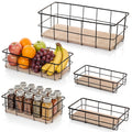 Yiyiring 5 Pack Metal Wire Basket Detachable Wood Base Storage Organizer Bin Basket Farmhouse Bin Mesh Rack for Kitchen Cabinets