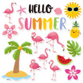 Whaline Summer Flamingos Cutouts Hello Summer Bulletin Board Decoration Tropical Hawaiin Beach Cutouts Summertime Party Back To