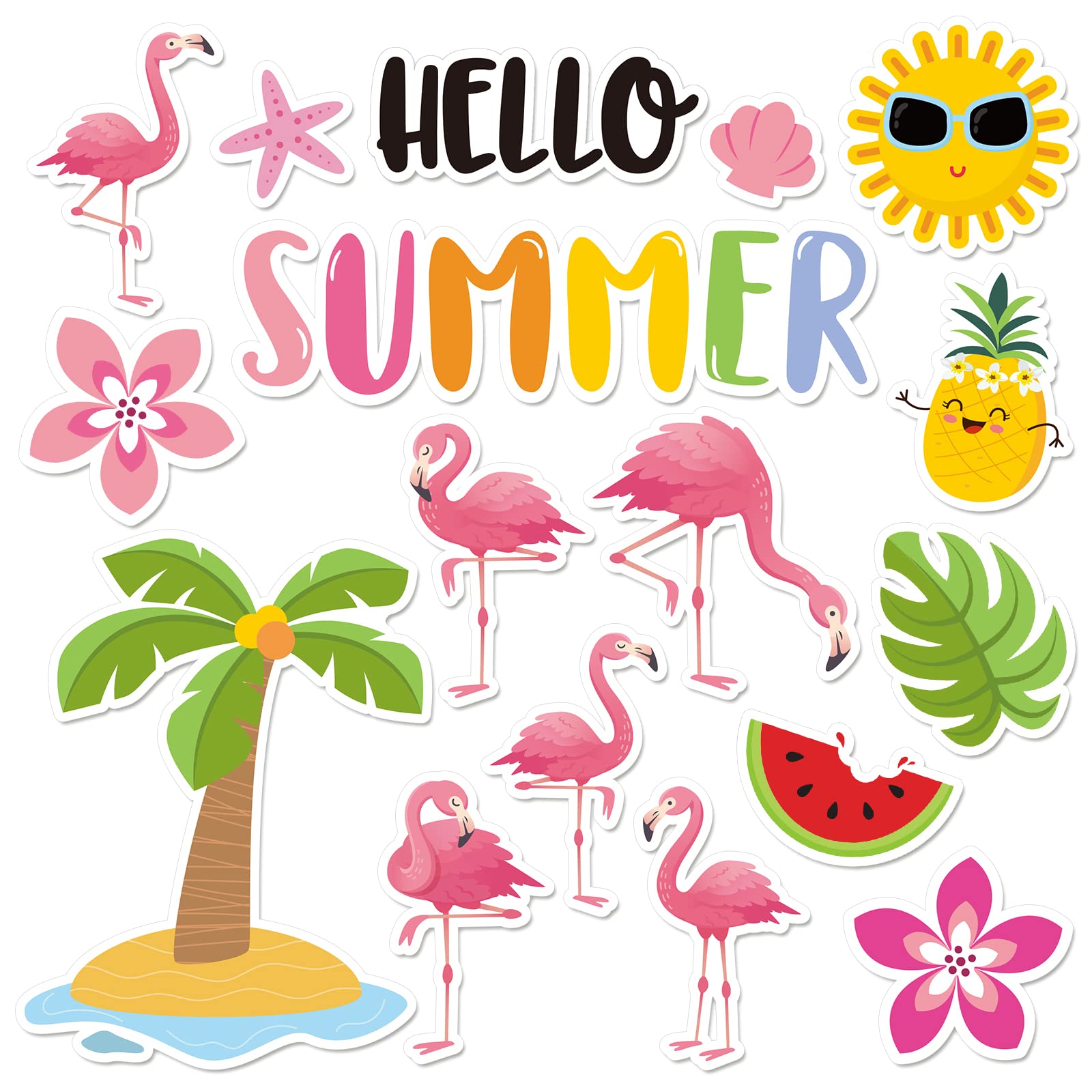 Whaline Summer Flamingos Cutouts Hello Summer Bulletin Board Decoration Tropical Hawaiin Beach Cutouts Summertime Party Back To