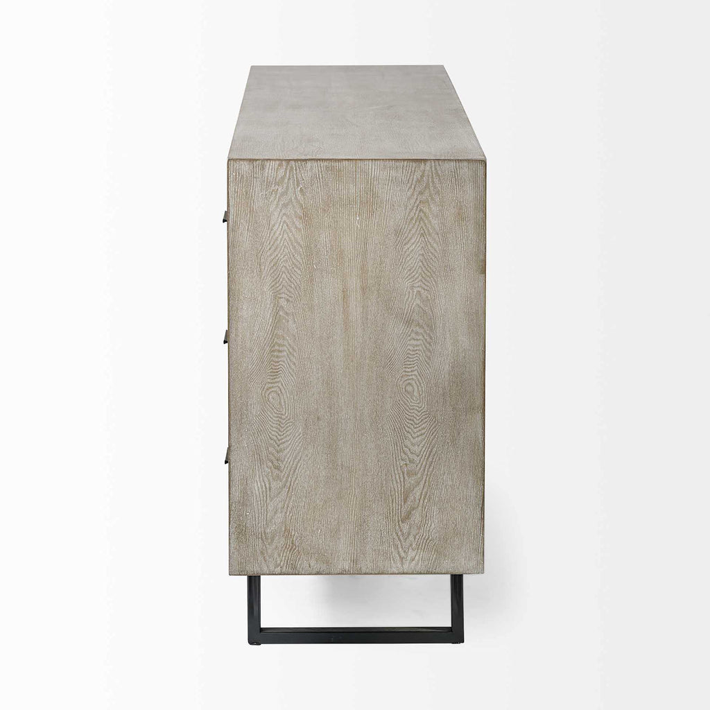HomeRoots Light Brown, Black Wood, Metal Light Brown and White Solid Mango Wood Finish Sideboard with 9 Drawers