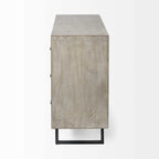 HomeRoots Light Brown, Black Wood, Metal Light Brown and White Solid Mango Wood Finish Sideboard with 9 Drawers