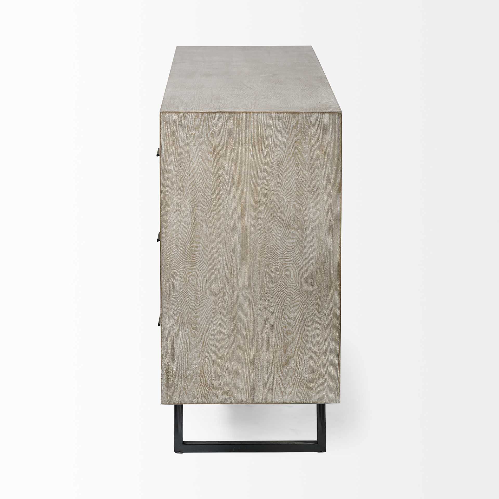 HomeRoots Light Brown, Black Wood, Metal Light Brown and White Solid Mango Wood Finish Sideboard with 9 Drawers