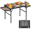 Folding Camping Table with 2 Extra Desktop, Height Adjustable Portable Grill Table, Metal Outdoor Grill Table for Outside, Campi