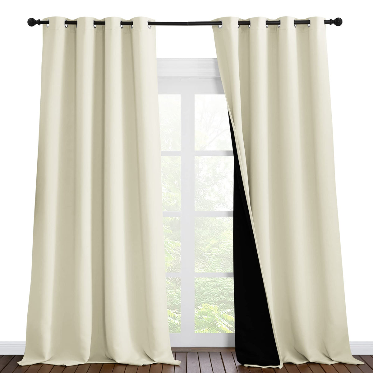 Nicetown Thermal Insulated 100% Blackout Curtains, Noise Reducing Performance Drapes With Black Lining, Full Light Blocking Drap