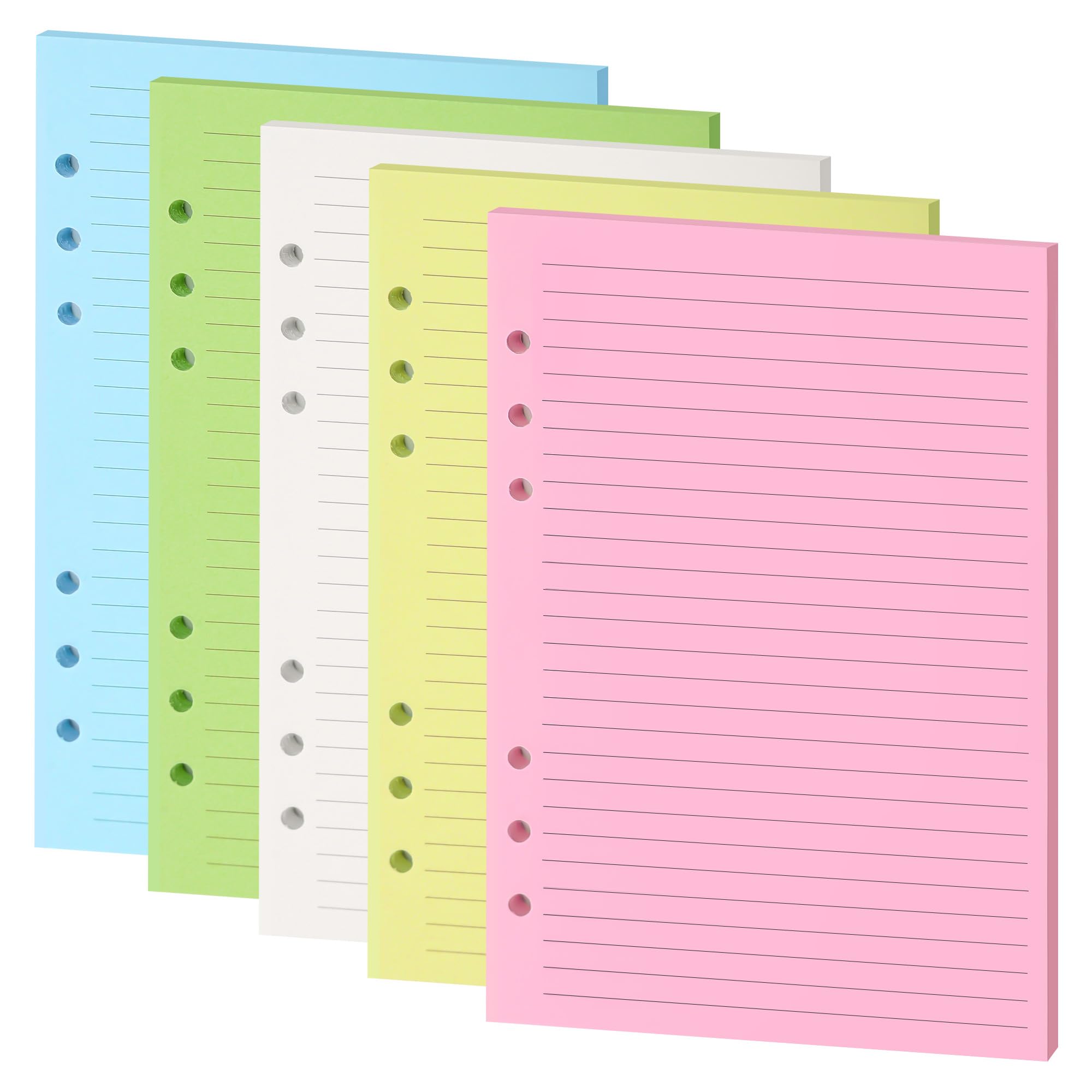 Mafegu Lined Refill Paper,A5 Colorful Ruled Journal Fillers For 6-Ring Binder, Planner Inserts,5-Color 120 Gsm Thick Loose Leaf