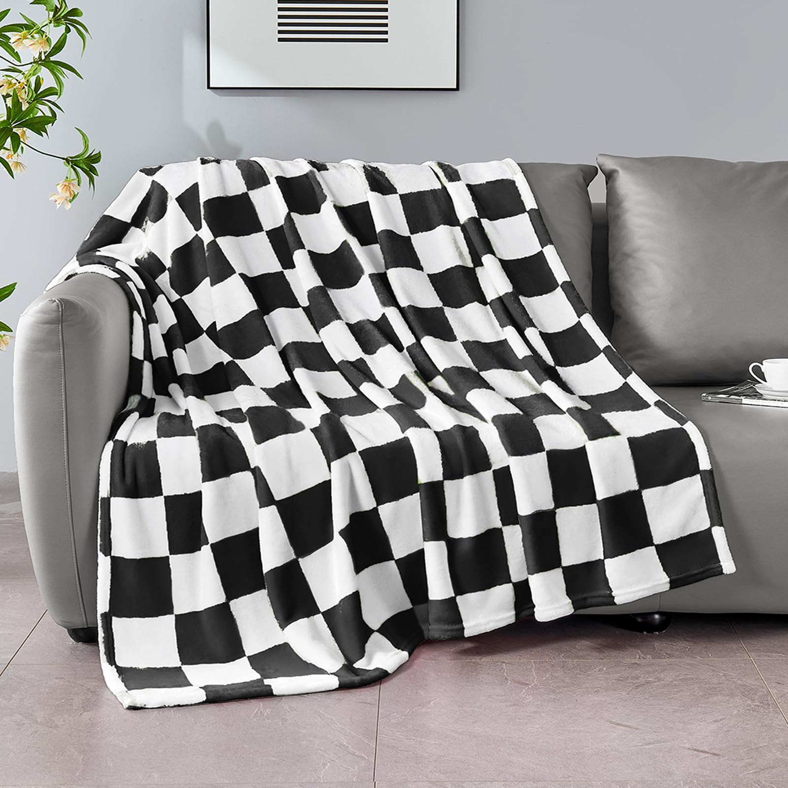Edenleaf Black Checkered Blanket, Soft Cozy Fleece Checkered Throw Blanket For Bed Sofa Couch Camping, Ultra Fluffy Throw Blanke