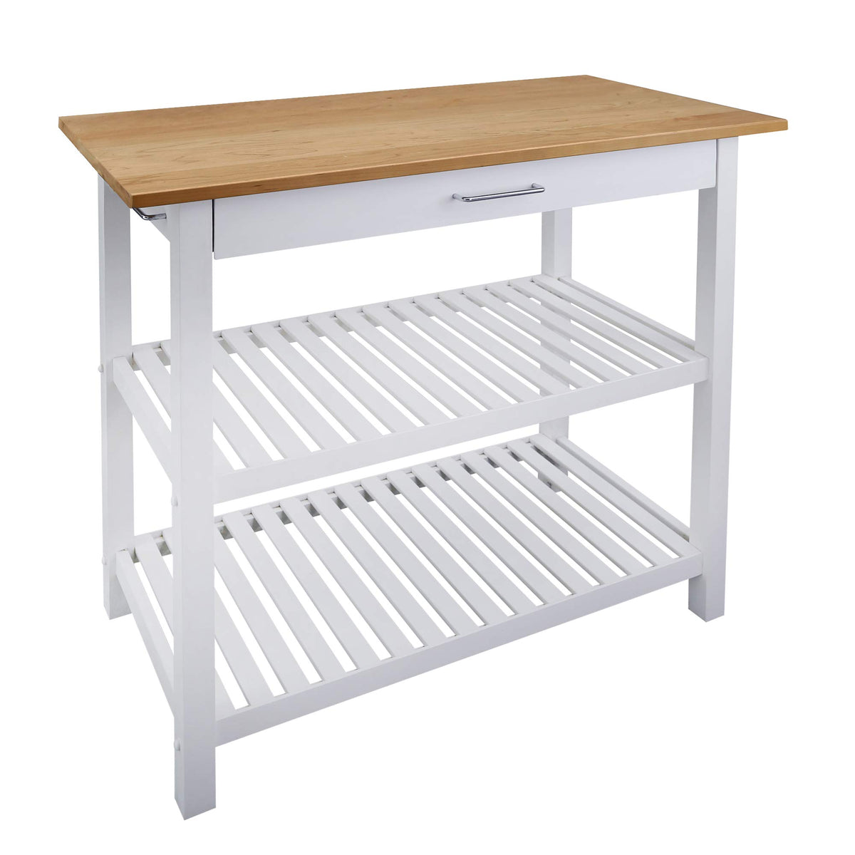 Casual Home Kitchen Island with Solid American, Two-Tone(White Base, Natural Cherry Top)