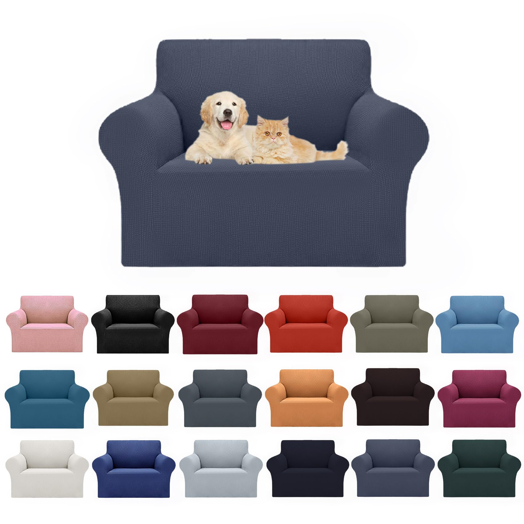 2025 New Stretch Chair Sofa Slipcovers Couch Cover For 1 Seater Furniture Protector Sofa Covers With Elastic Bottom Jacquard Fabric Small Checks For Pets, Kids - Charcoal