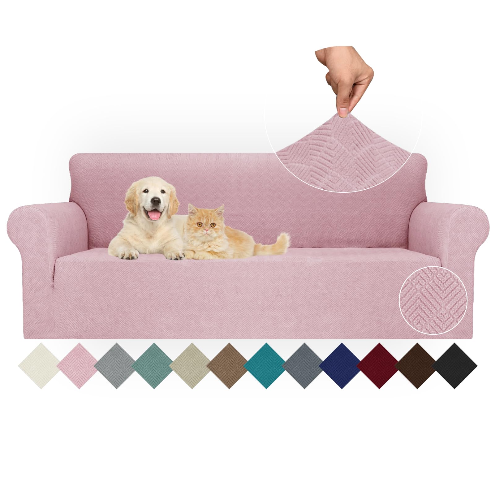 Jiviner Stretch Oversized Sofa Covers 1 Piece 4 Seater Couch Covers Jacquard Universal Sofa Slipcovers For Extra Large Funiture Protector For Kids, Pets (Dusty Pink, Xl Sofa)