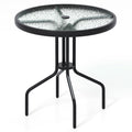Tangkula 27.5 Inch Round Outdoor Dining Table with Tempered Glass Top, Outside Bistro Table with Umbrella Hole & Metal Frame, Pa