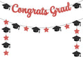 KatchOn, Glitter Congrats Grad Banner Red and Black - 10 Feet | Black and Red Graduation Banner, Grad Cap Garland for Graduation