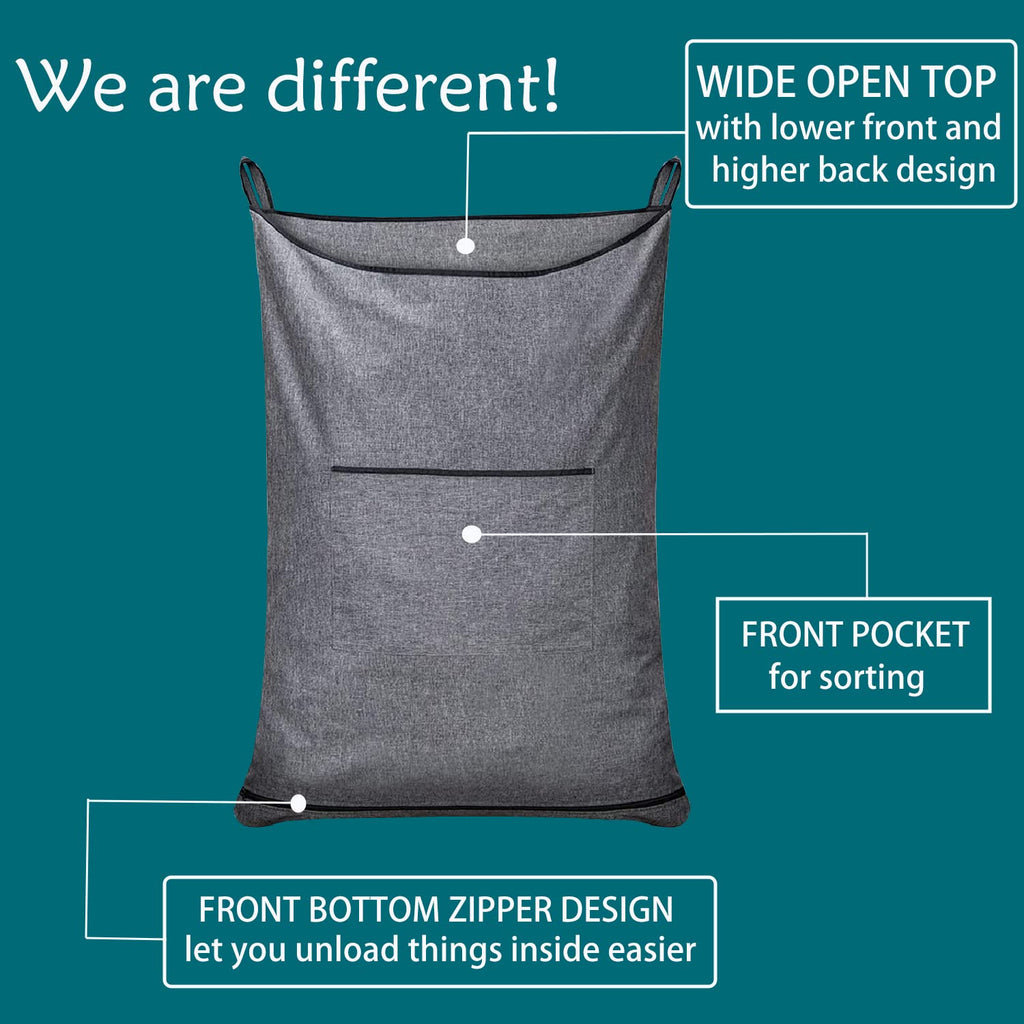 KINGSUSLAY Over the Door Laundry Hamper, 36x22 Inch Pop Heather Grey Hanging Storage Bag with Hooks, XL Laundry Collector