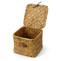 PEOVLVN Mini Seagrass Basket, Small Wicker Basket with Lid Small Decorative Box Square Handwoven Storage Baskets for Shelf Key J
